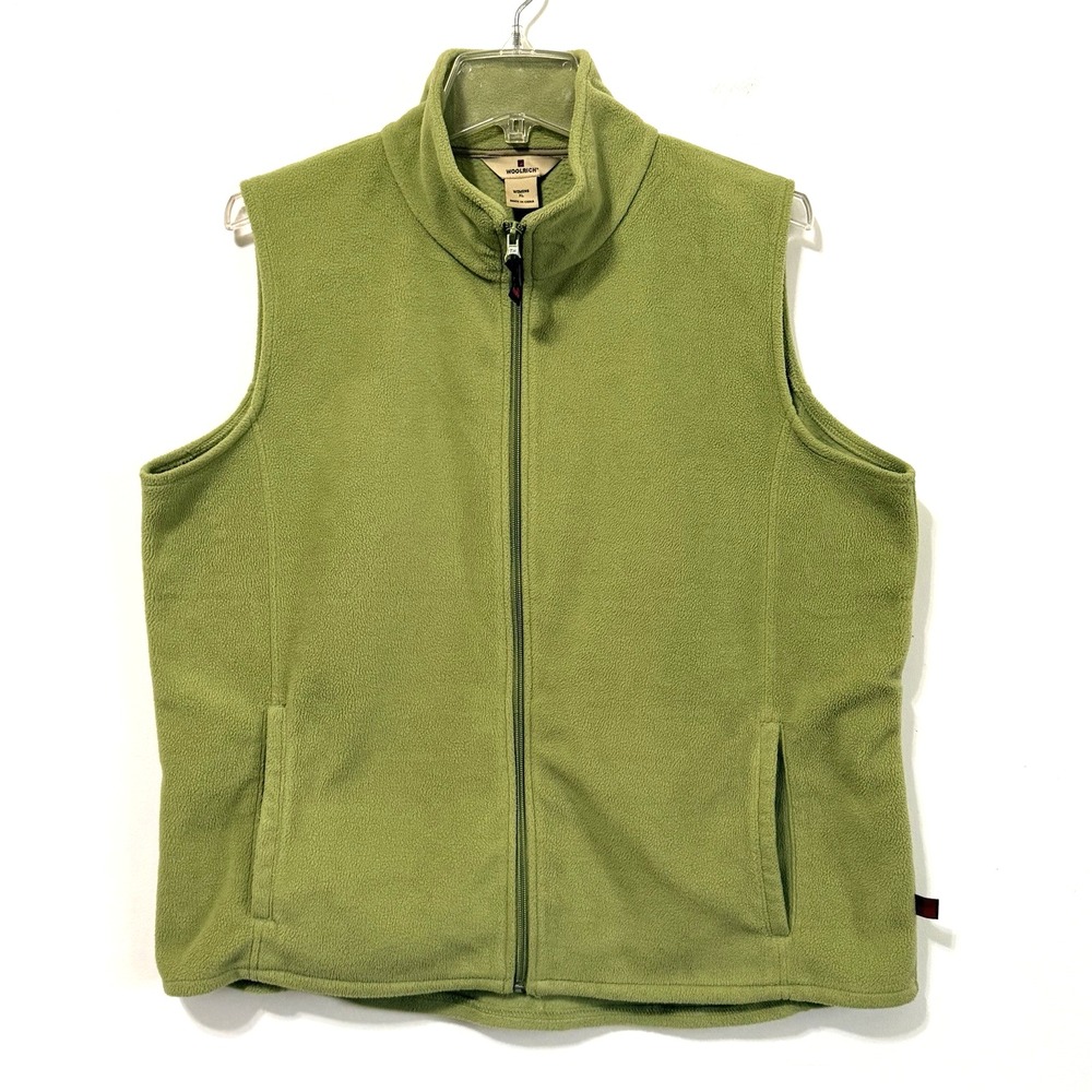 Woolrich Womens Vest XL Light Willow Green Fleece Full Zip Sleeveless Pockets